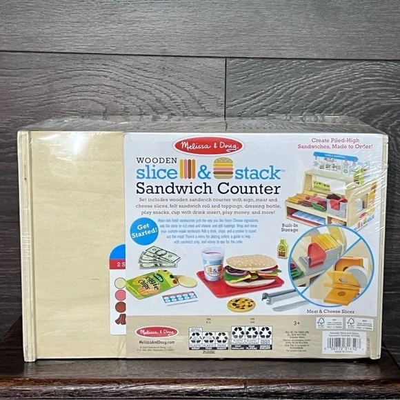 Melissa & Doug Wooden Slice & Stack Sandwich Counter Deli Play Set *NEW* - Picture 3 of 6